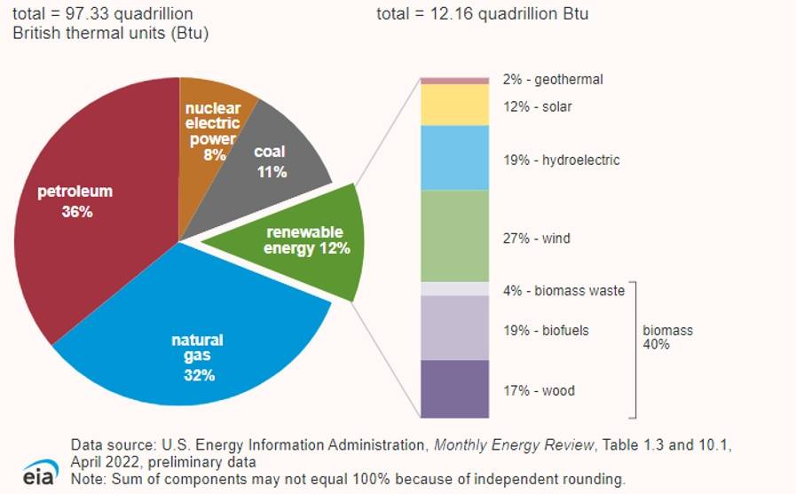The US energy mix in 2021.